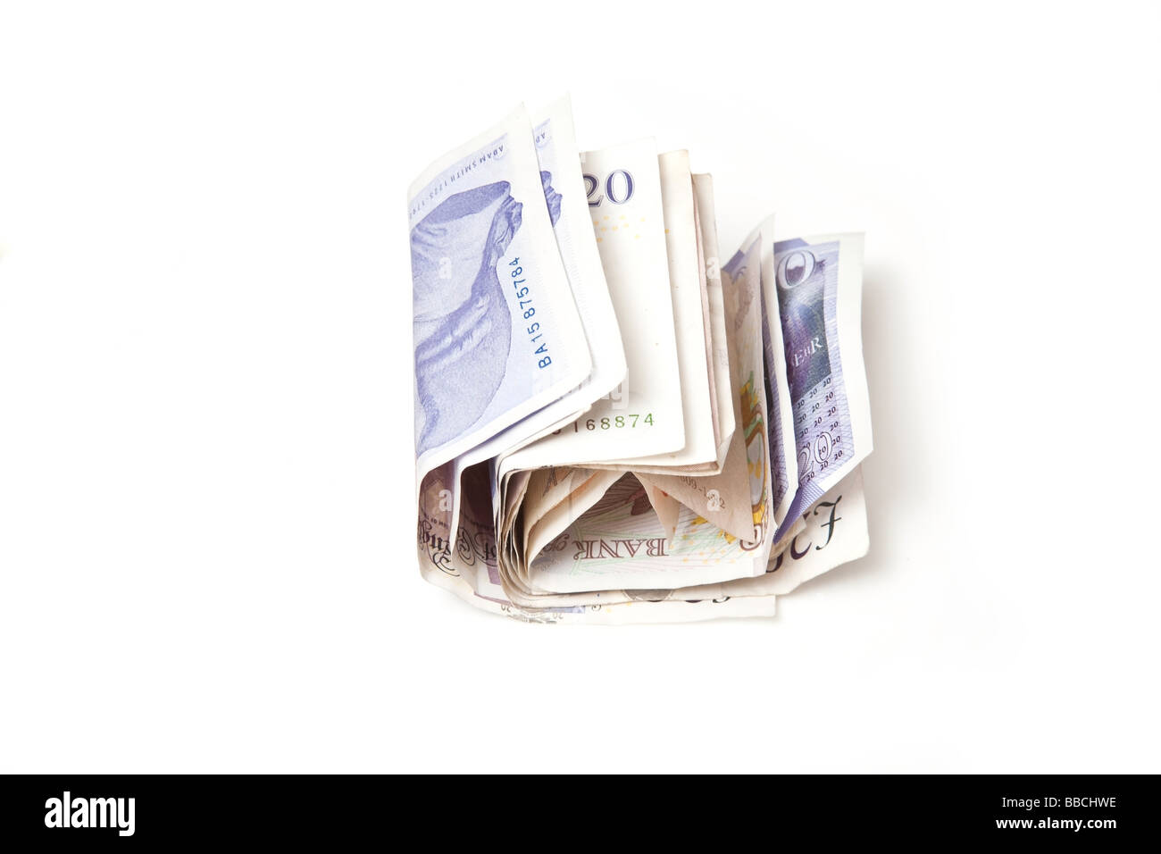 British bank notes isolated on a white studio background Stock Photo