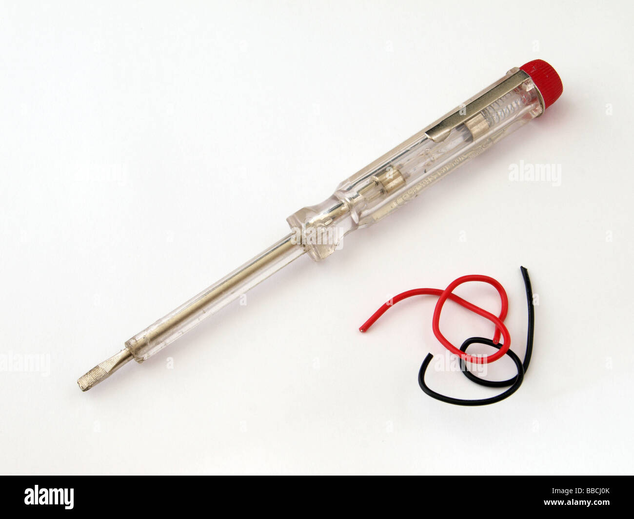 Electrical screw driver with red and black wire Stock Photo