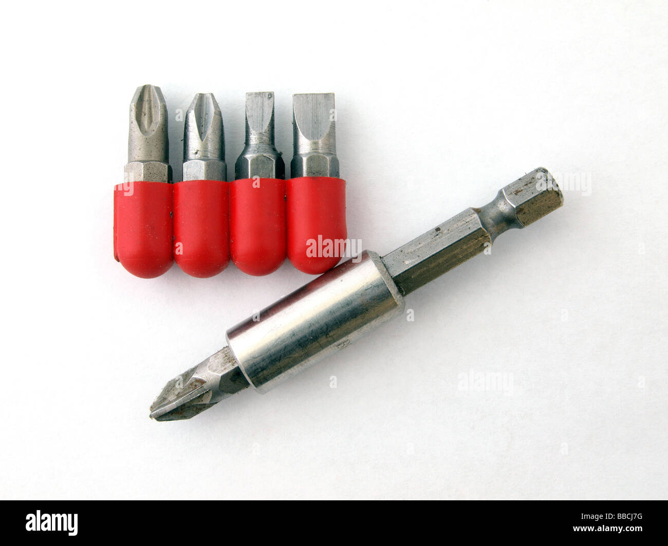 Magnetic screw driver heads and a holding tool Stock Photo