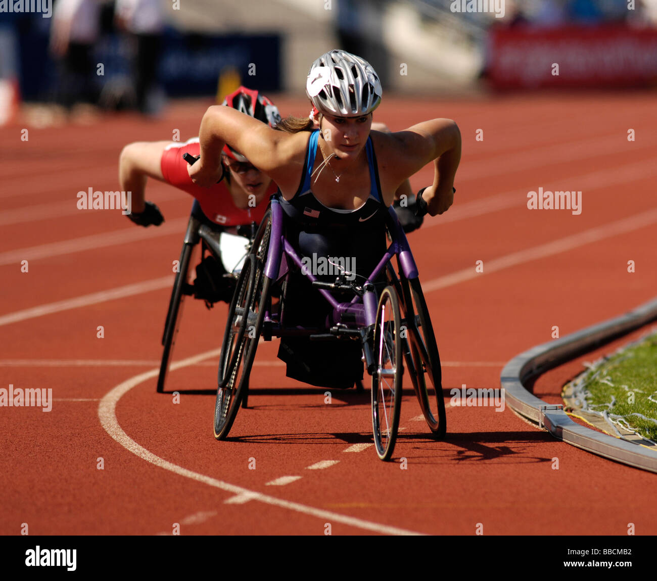 female wheelchair race at paralympic world cup, manchester Stock Photo