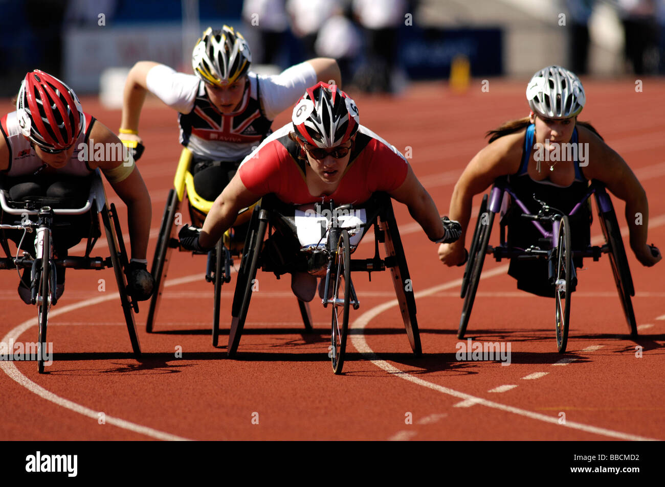 female wheelchair race at paralympic world cup, manchester Stock Photo