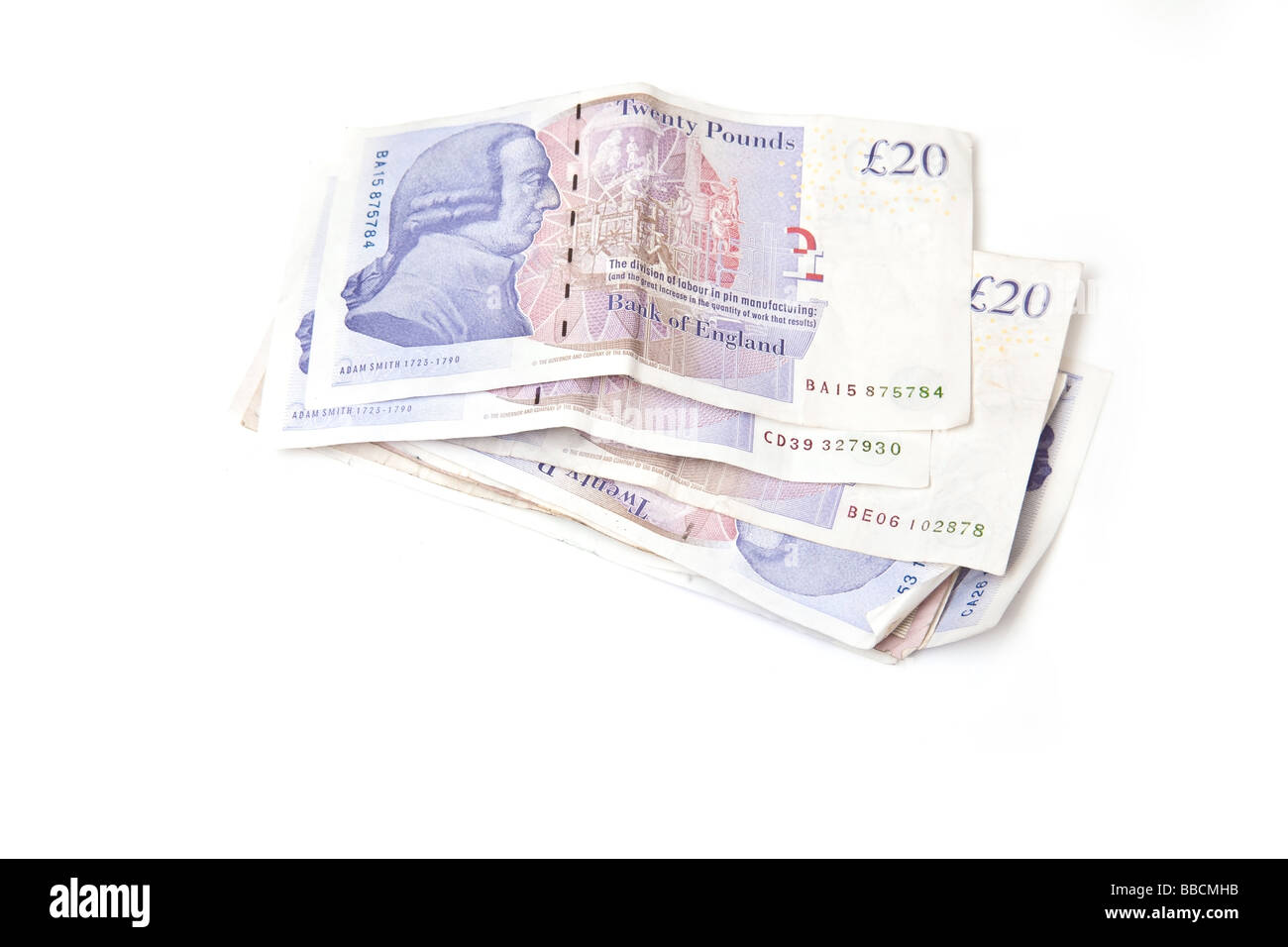 British bank notes isolated on a white studio background Stock Photo