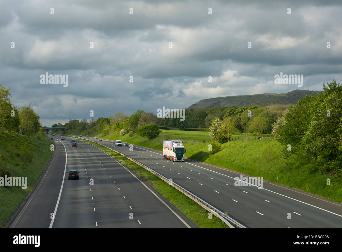 M6 motorway and Farleton Fell, Cumbria, England UK Stock Photo