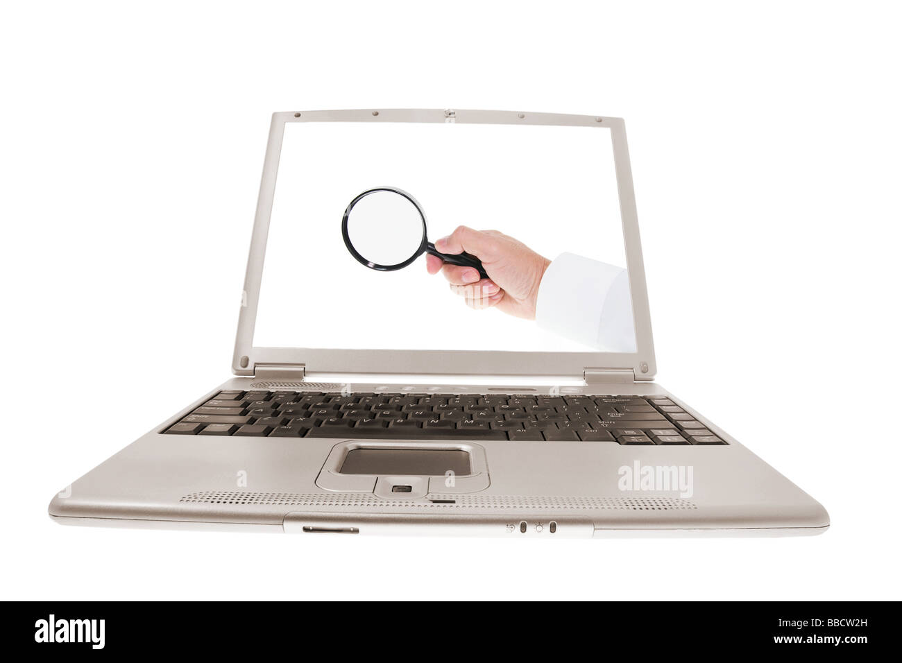 Laptop Computer with Hand Holding Compass Stock Photo - Alamy