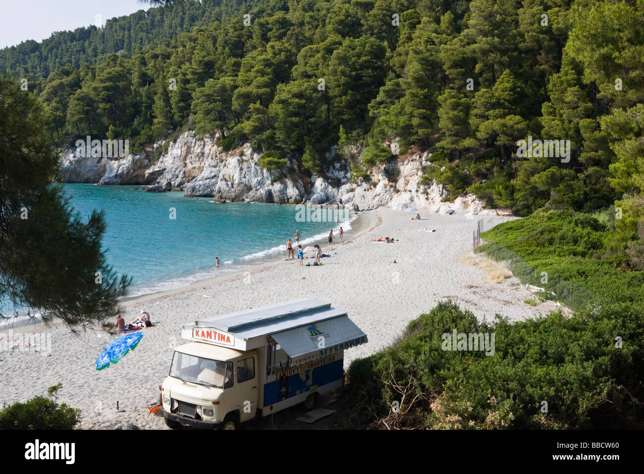 Kastani beach location for Mamma Mia film Skopelos Island Greek Stock ...