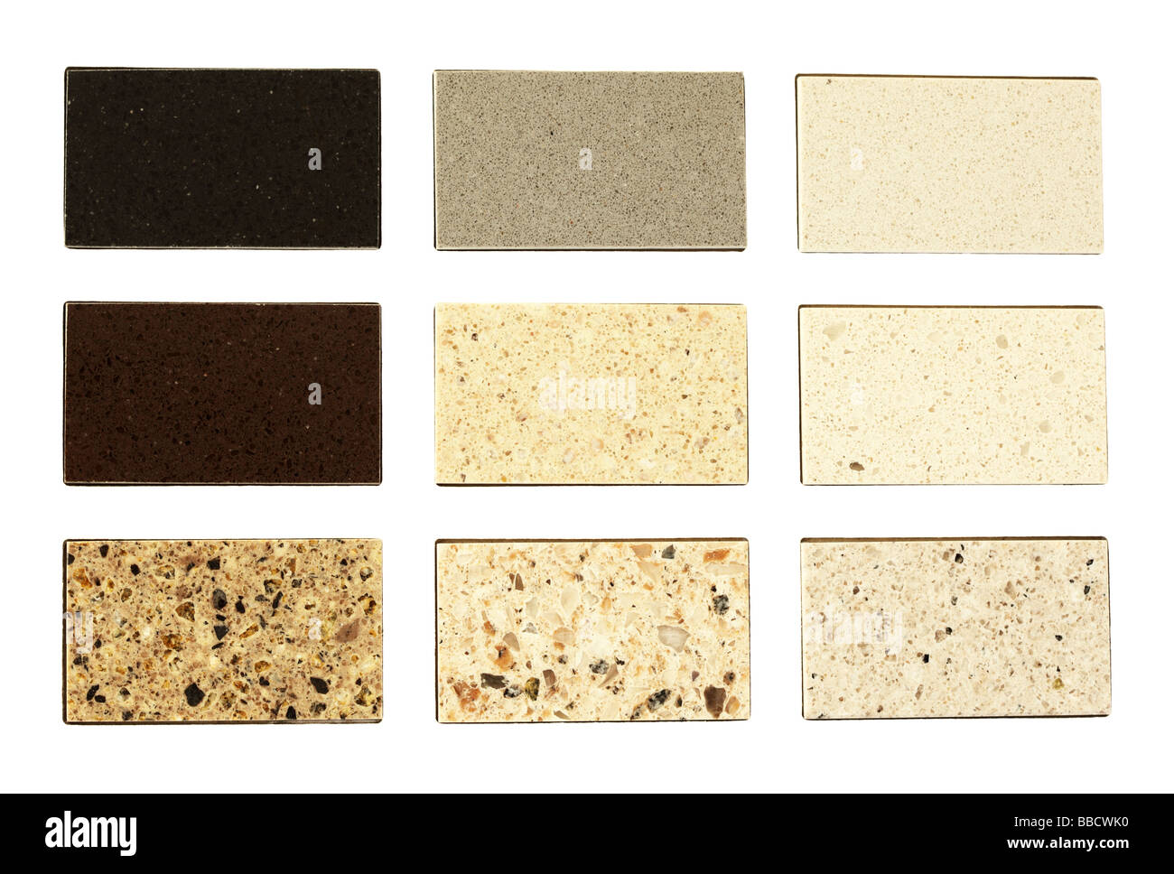 Stone samples for kitchen countertops over white Stock Photo
