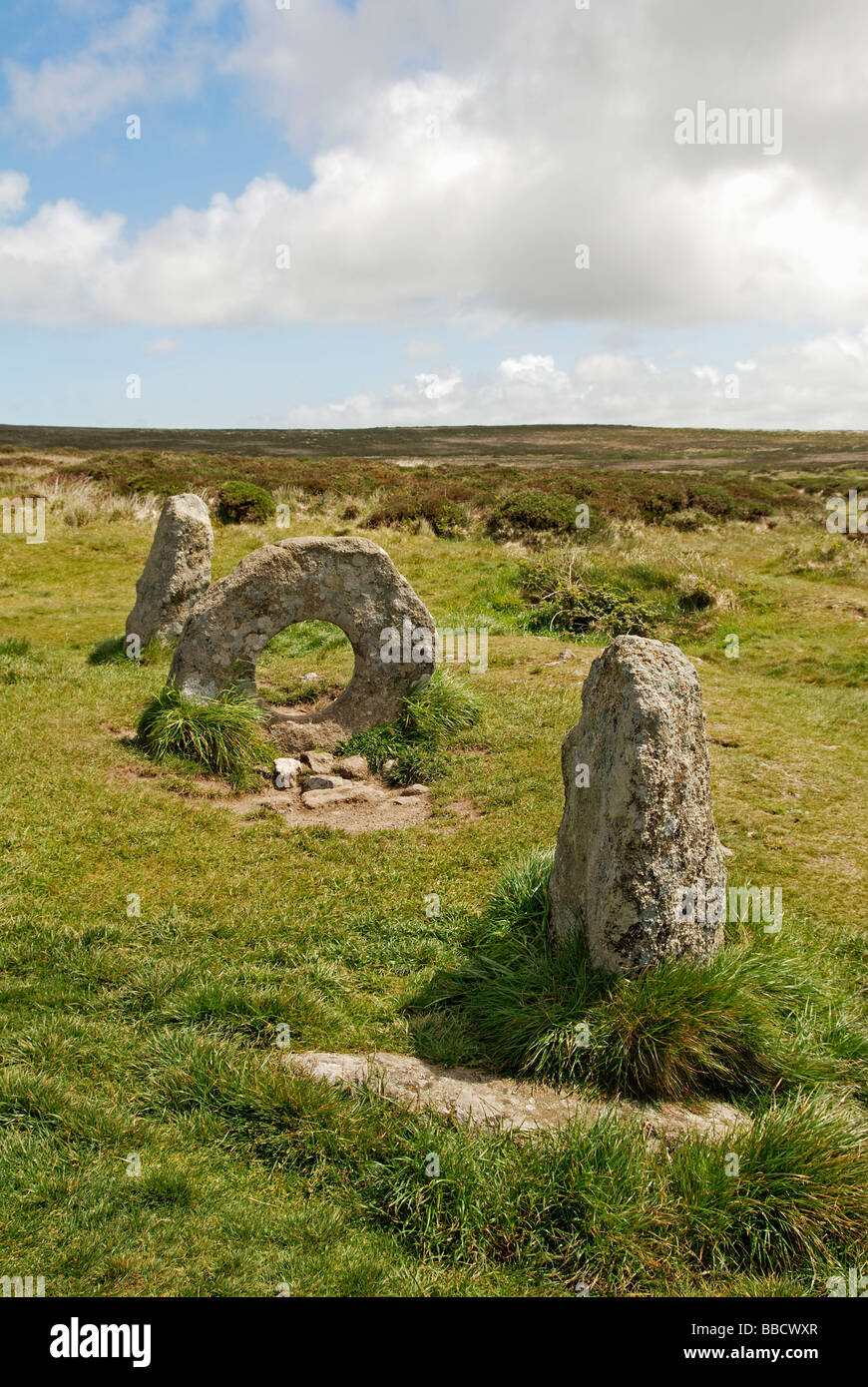 "men-an-tol" ancient standing stones near madron in west cornwall,england,uk Stock Photo