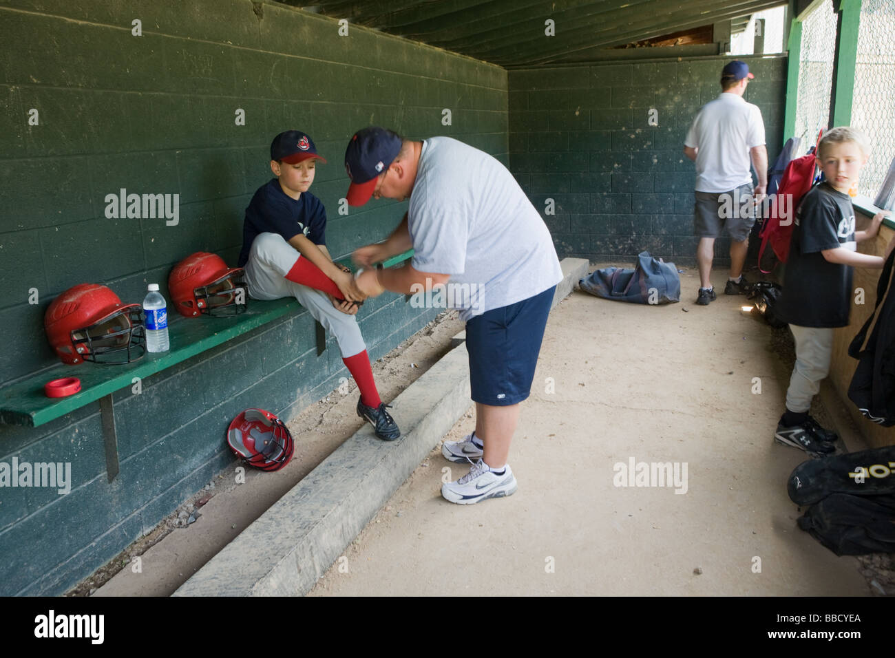 In the dugout at Little League baseball game LeRoy New York Genesee ...