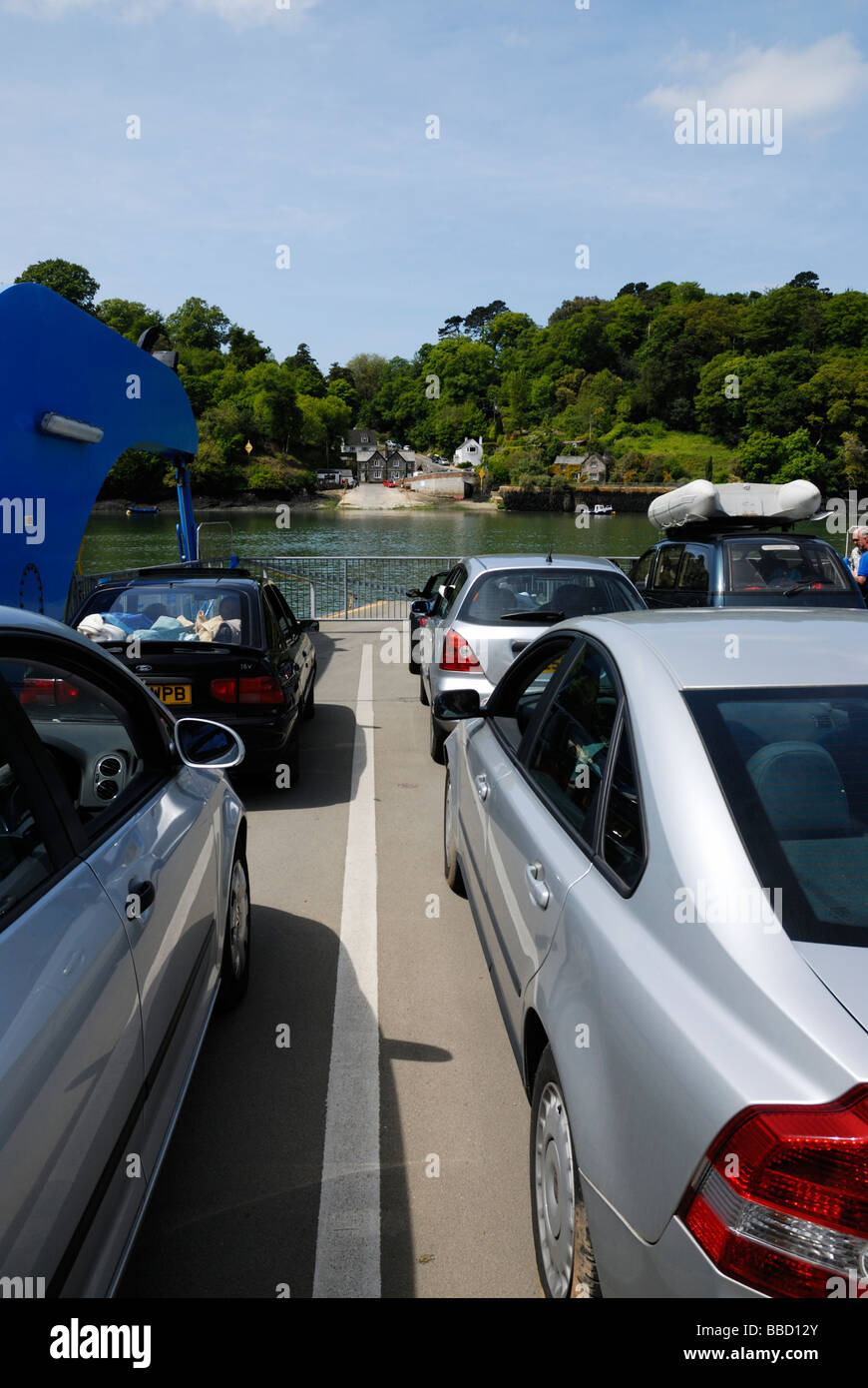 Cars on the King Harry Ferry across the river Fal, Cornwall, UK Stock Photo