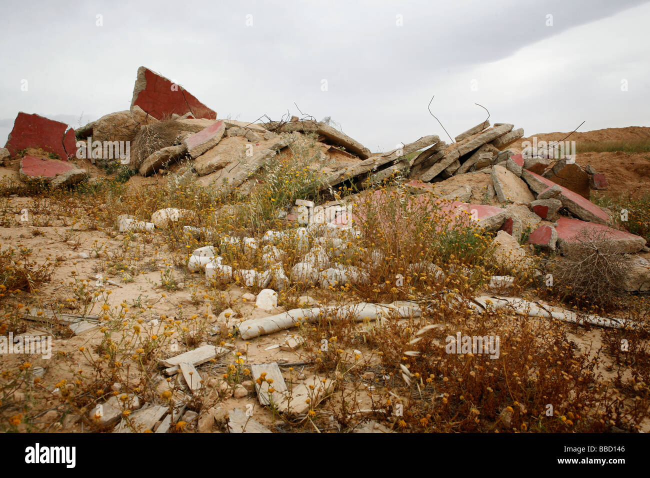 The ruins of a house demolished by Israel's Green Patrol lay untouched on the ground. El Araqeeb, Israel Stock Photo