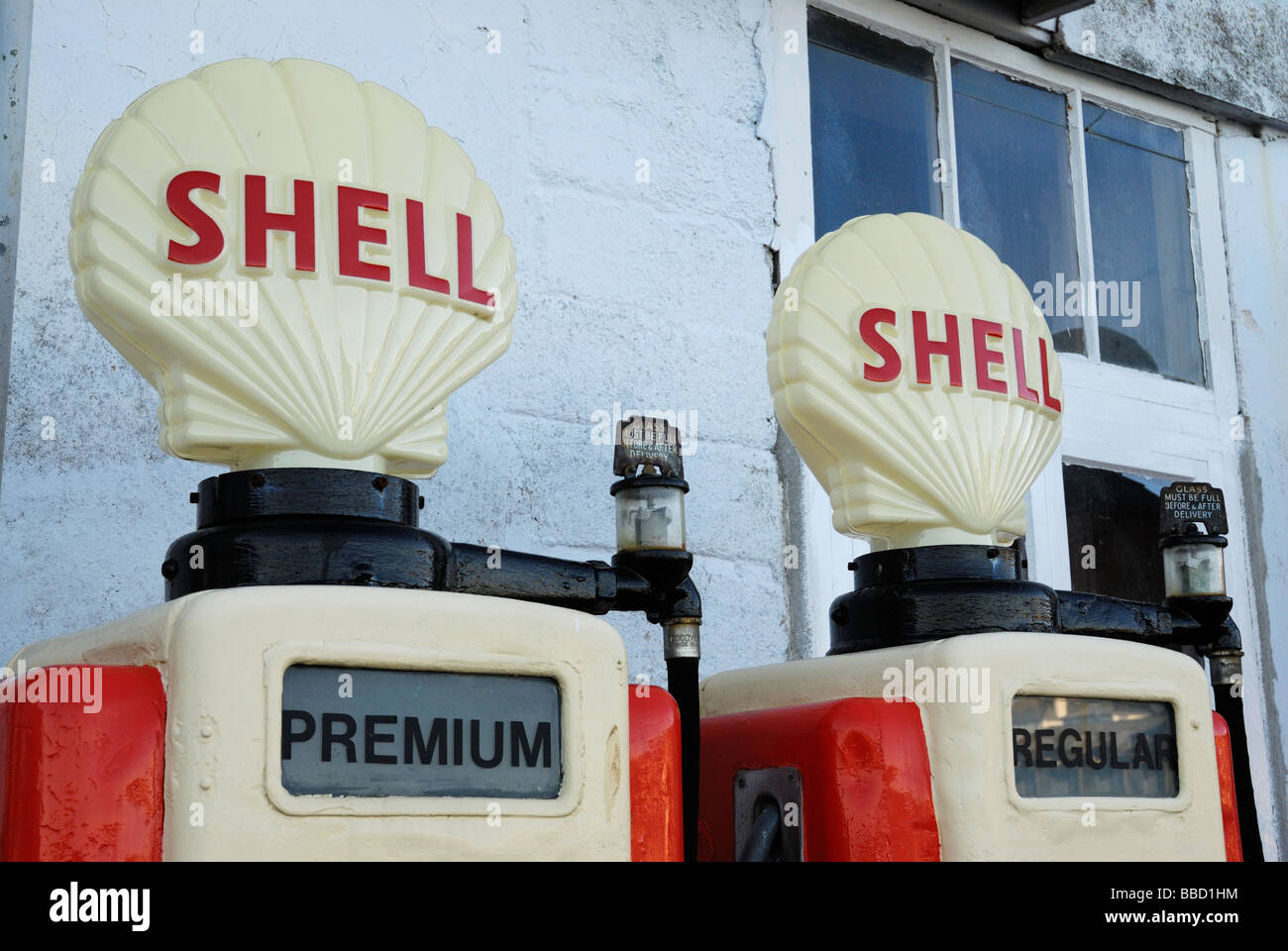 Old Shell petrol pumps Stock Photo