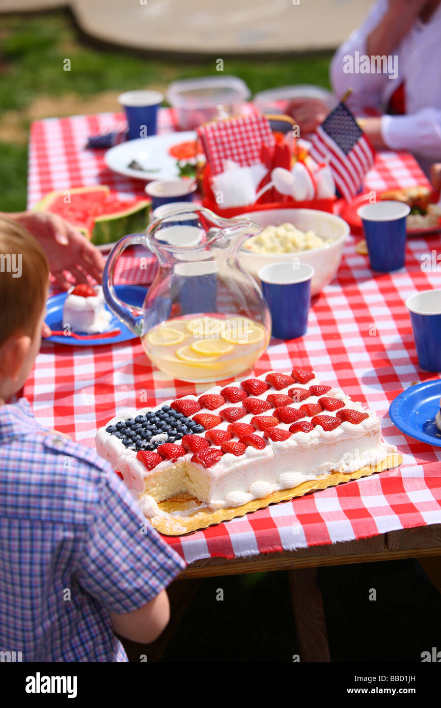 Food on table at 4th of July Barbecue Stock Photo