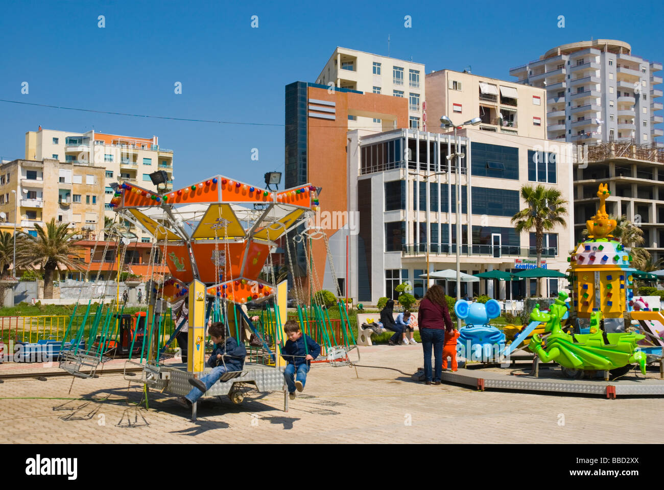 Merry go round at the waterfront in Durres Albania Europe Stock Photo