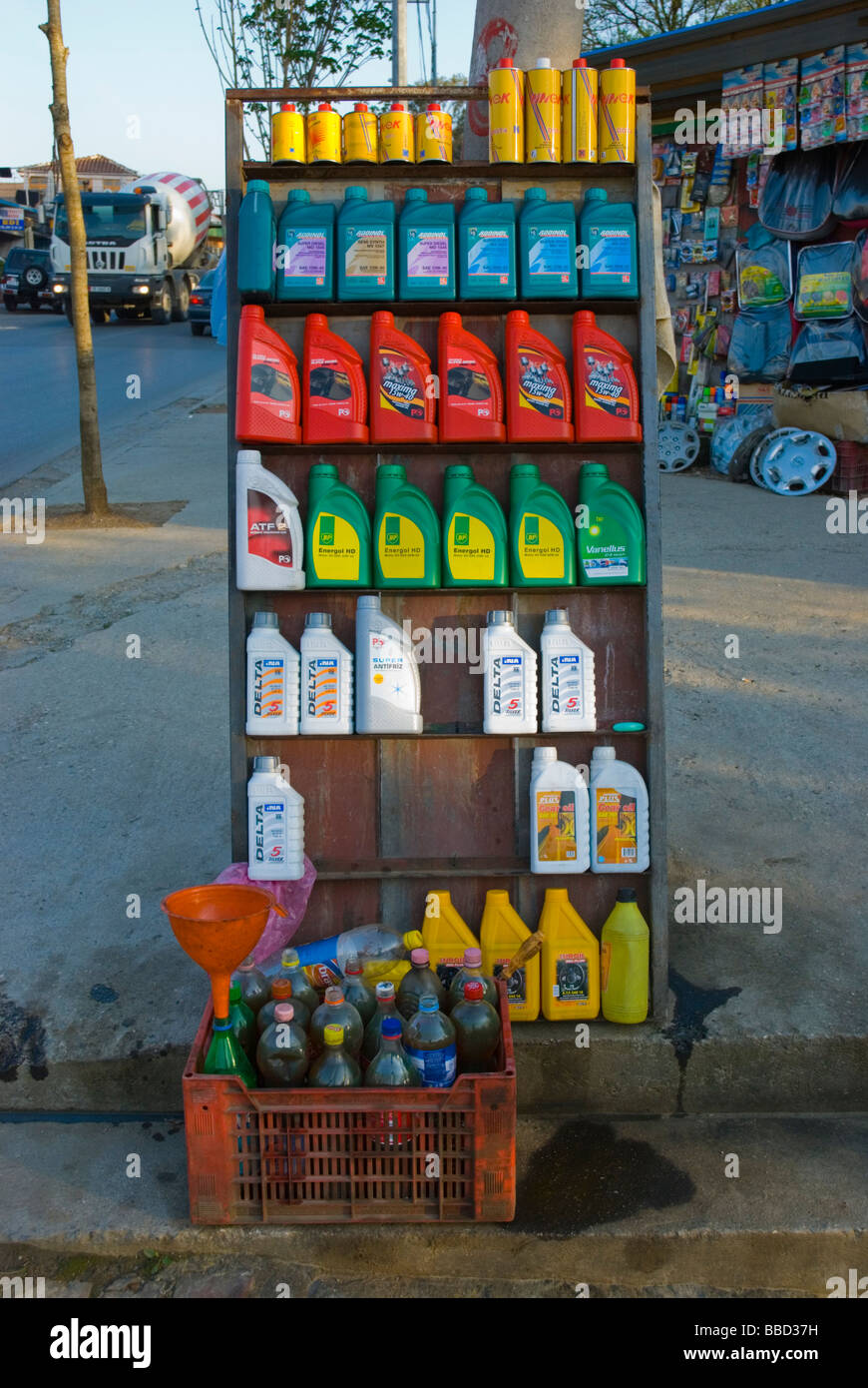 Motor oils and gasoline for sale in Tirana Albania Europe Stock Photo