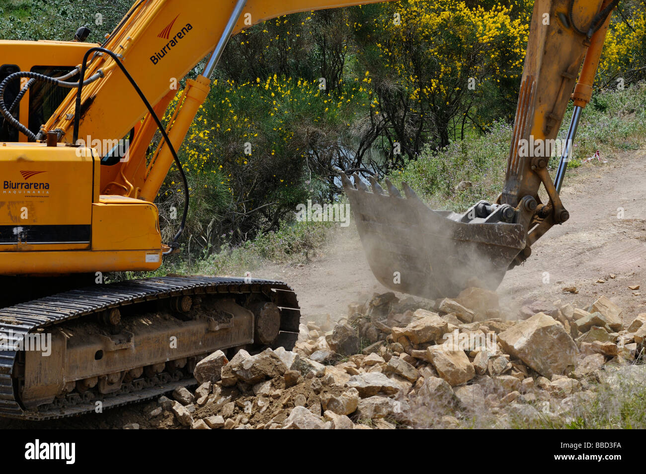 Tracked excavator digger working Stock Photo