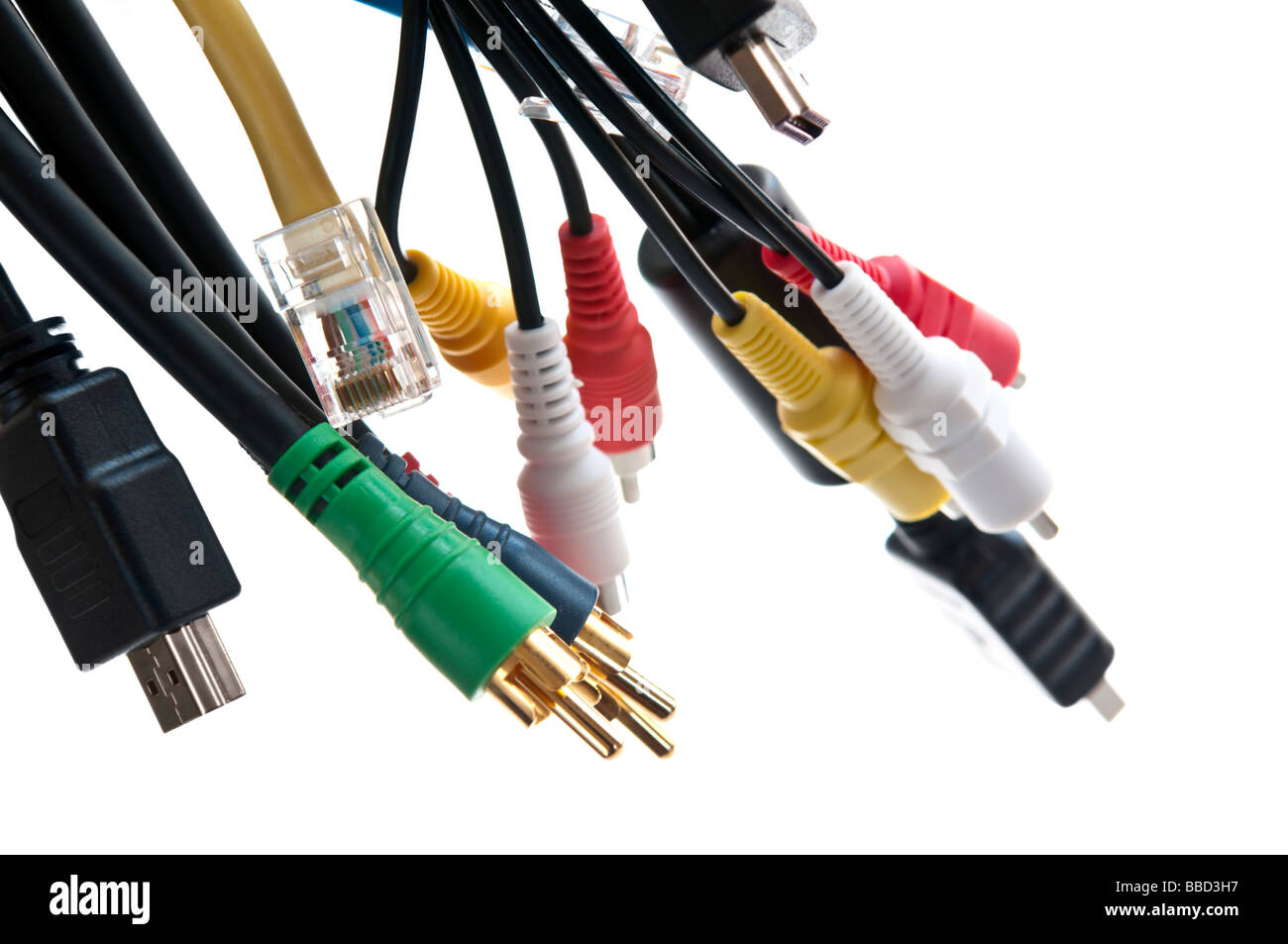 Wires and connectors for computer audio video Stock Photo Alamy