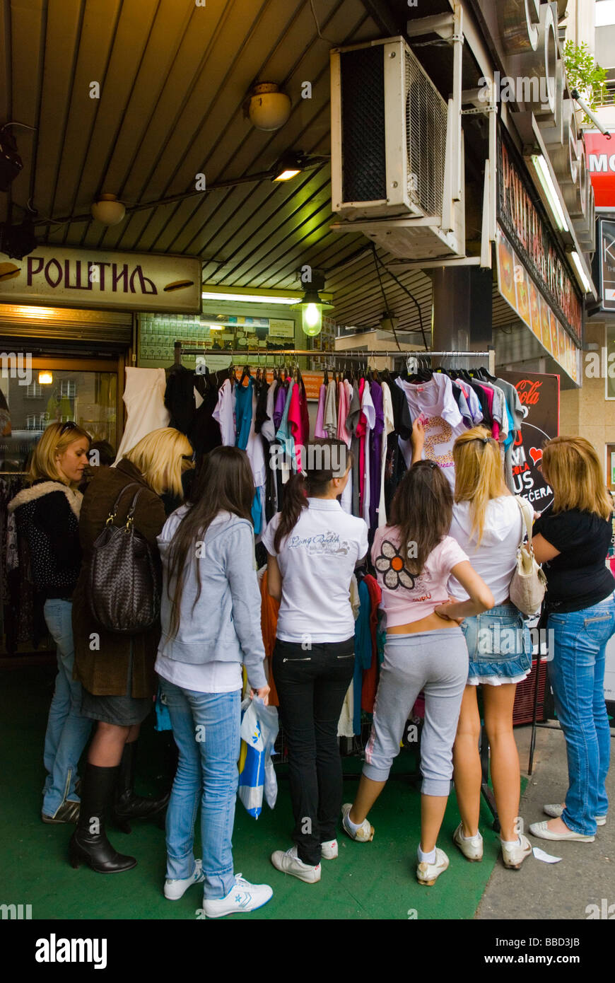 Women shopping for cheap clothes in central Belgrade Serbia Europe