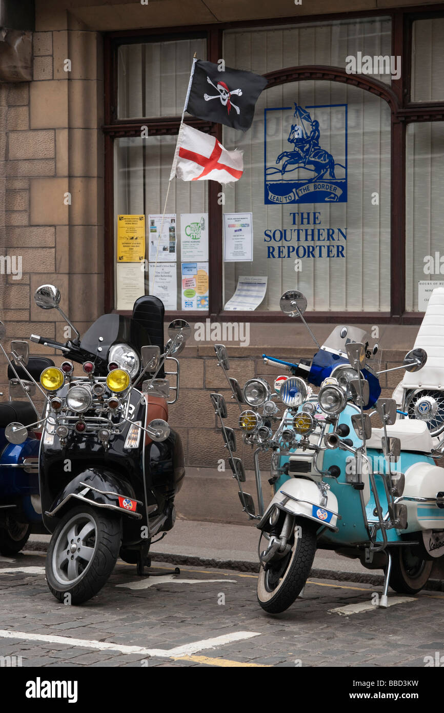 Motor scooter rally Kelso Scotland May 2009 flying English flag Vespa