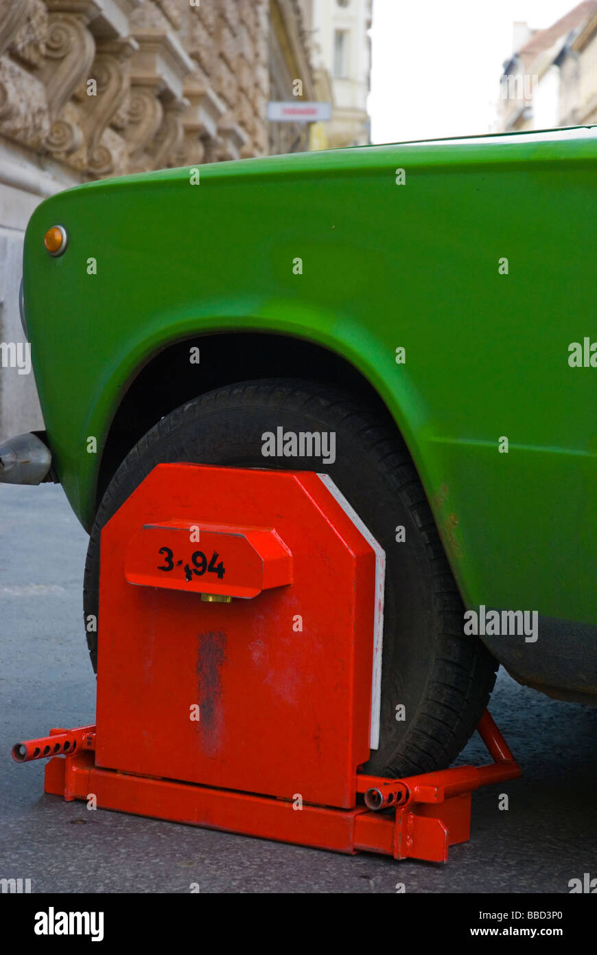 Clamped car in central Budapest Hungary Europe Stock Photo