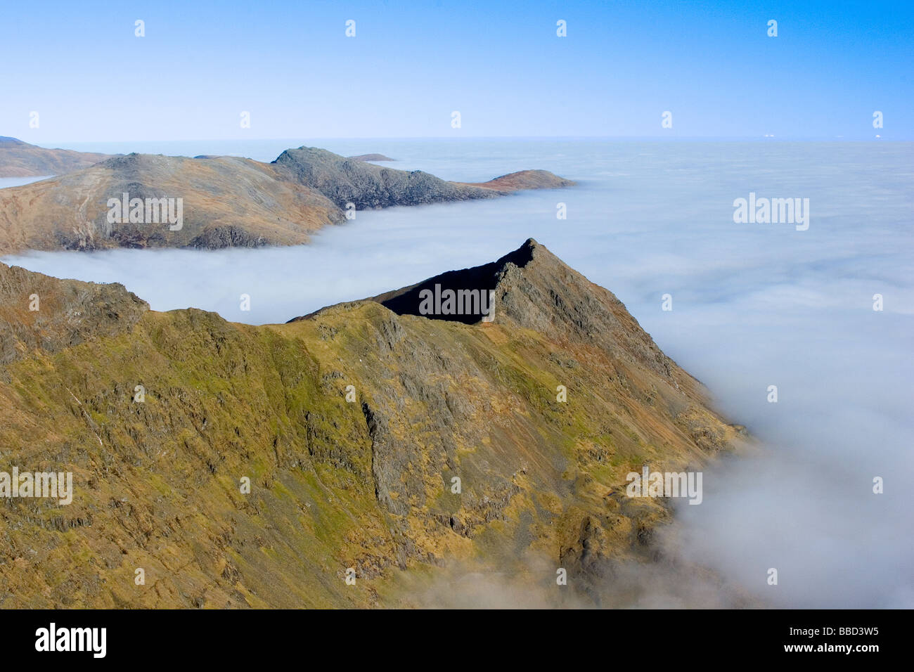 Cloud inversion, Crib Goch ridge, Snowdonia, North Wales Stock Photo