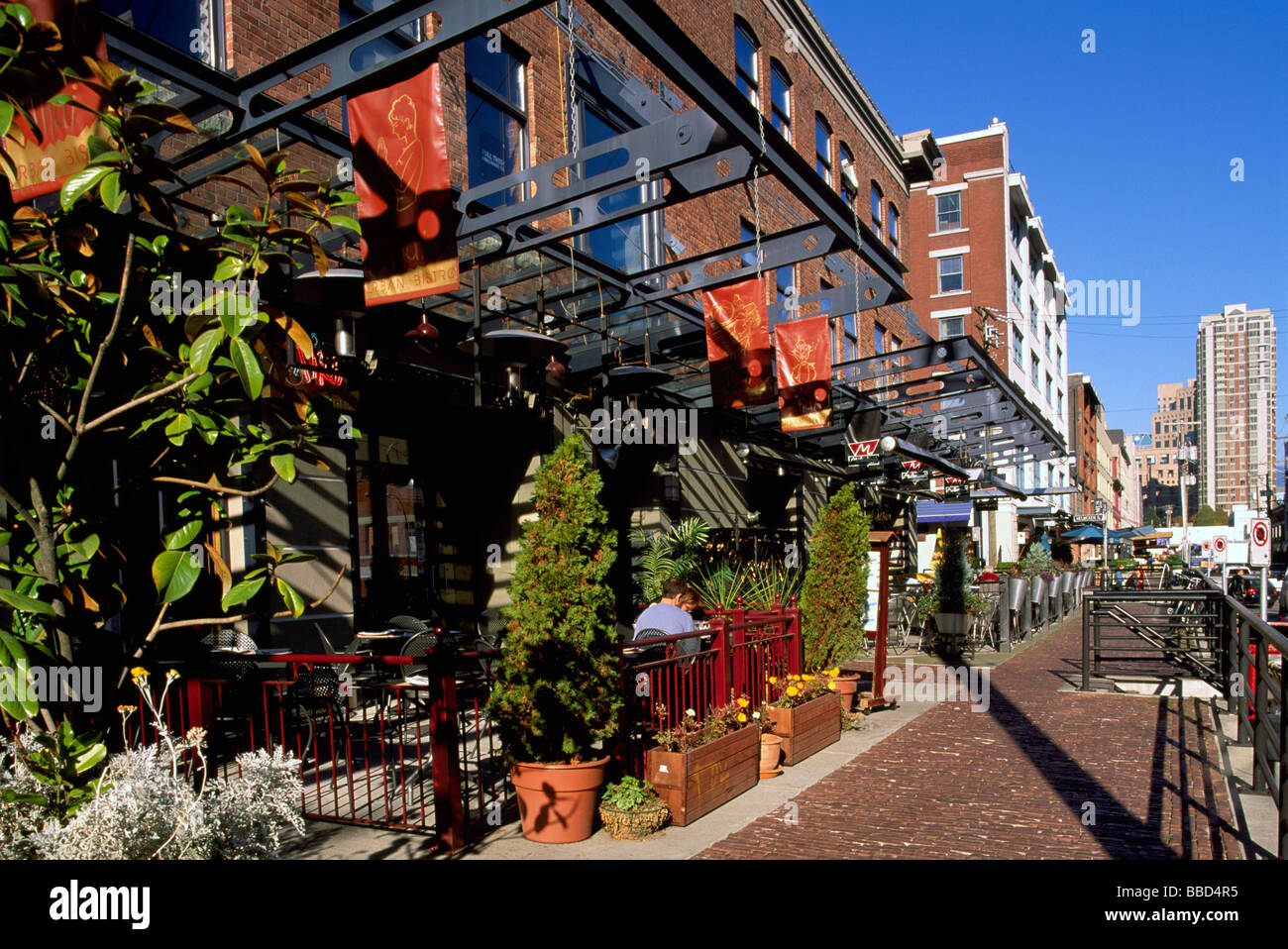 Outdoor Restaurants and Patios in Historic Yaletown Downtown in the City of Vancouver British Columbia Canada Stock Photo