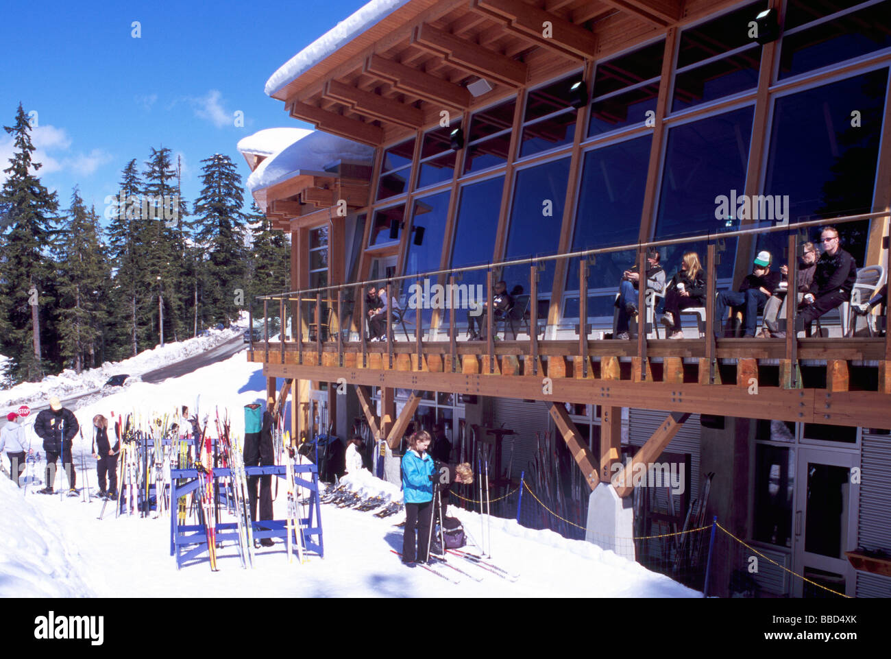 Nordic Center / Centre Day Lodge at Whistler Olympic Park - Site of Vancouver 2010 Winter Games British Columbia Canada Stock Photo