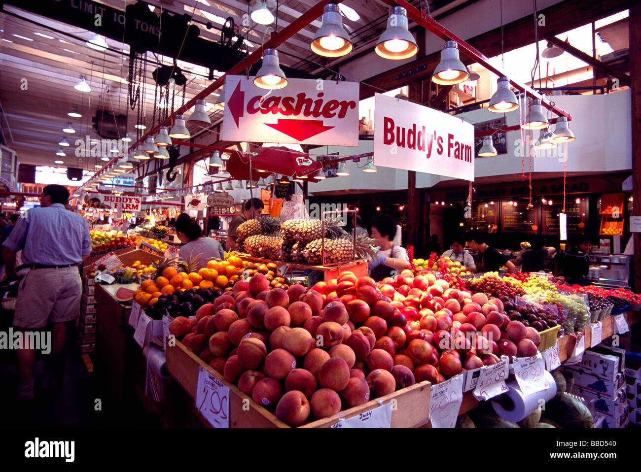 Fresh Fruits for Sale at Farmer's Fruit Stall at Granville Island Public Market Vancouver