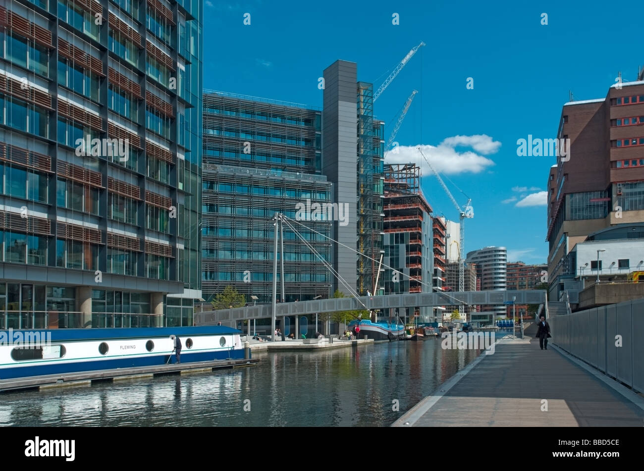 Paddington Basin on the Grand Union Canal in West London, now surrounded by modern office blocks Stock Photo