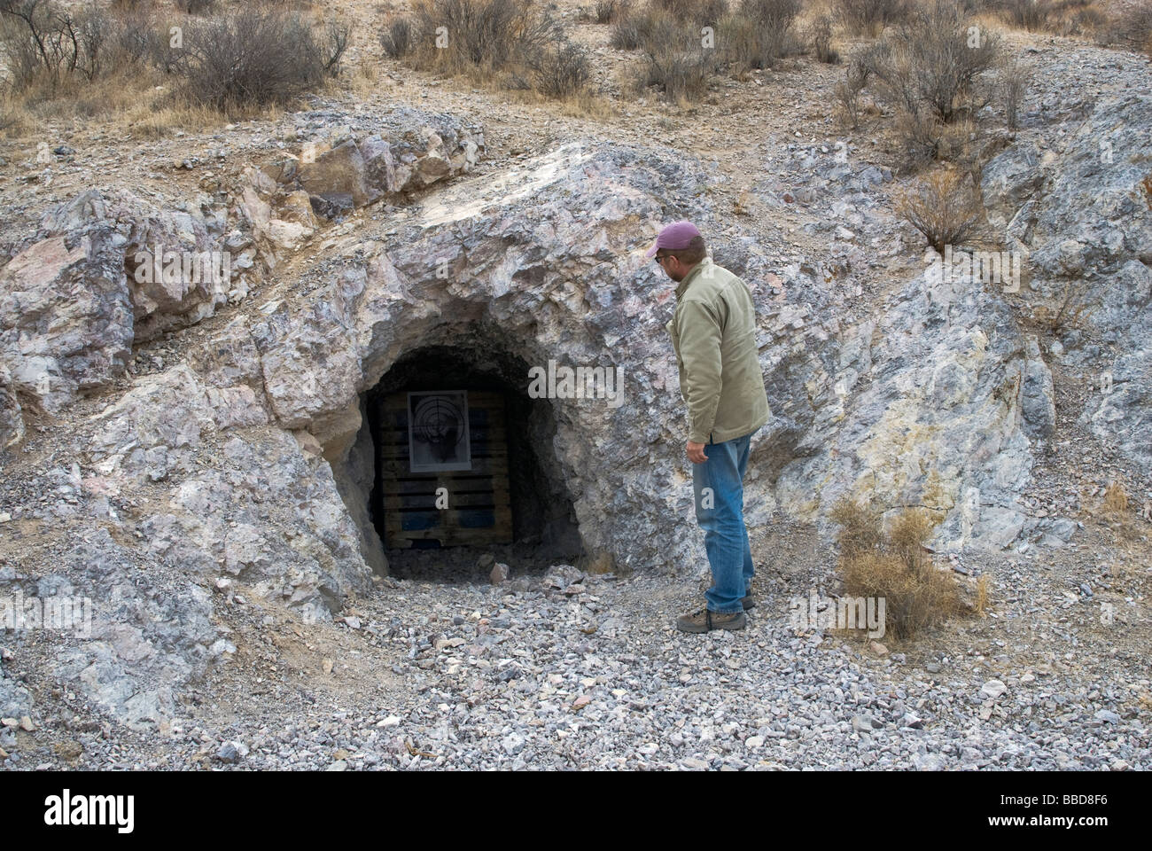 Mining Shaft at Black Mountain Wilderness in Mojave Desert California USA Stock Photo