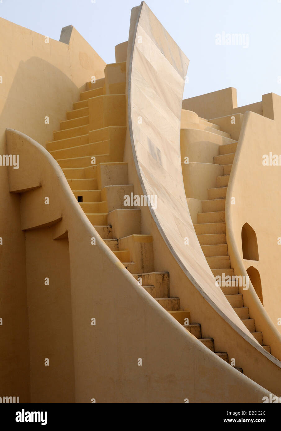 Steps up the giant sundial Samrat Jantar in the Jantar Mantar observatory in Jaipur Stock Photo