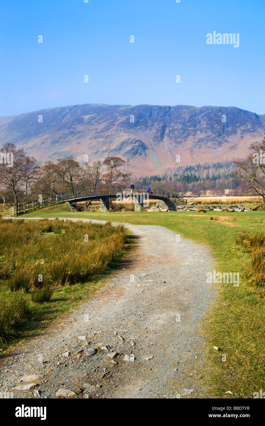 Footbridge Over The River Derwent Borrowdale Valley Cumbria England