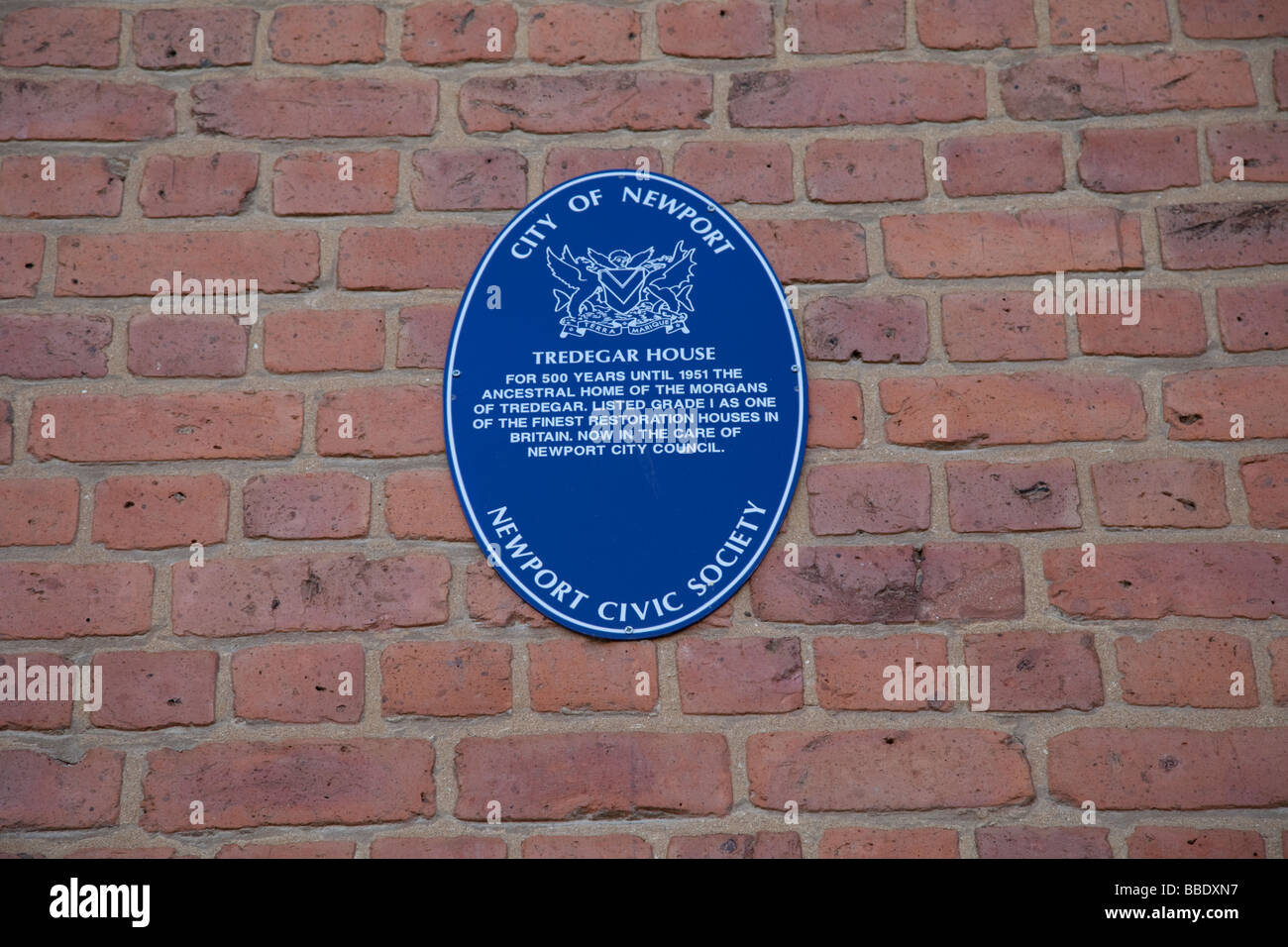 Newport Civic Society plaque on Tredegar House Newport Gwent South Wales UK Stock Photo