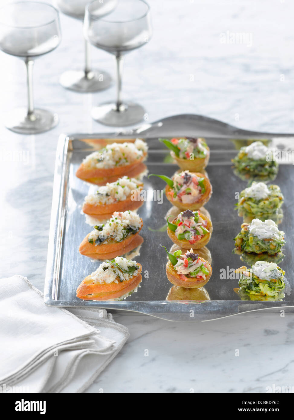 Hors d'oeuvres on Silver Tray Stock Photo Alamy