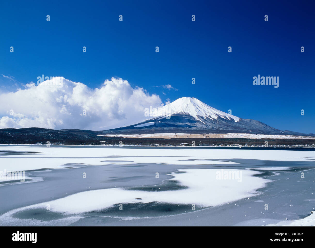Mt.Fuji And Frozen Lake Stock Photo