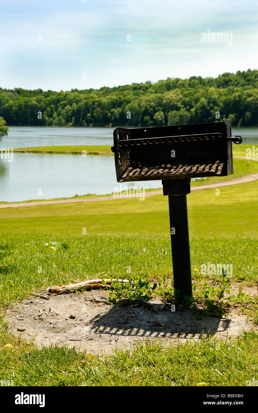 grill on a hill overlooking a lake Stock Photo Alamy