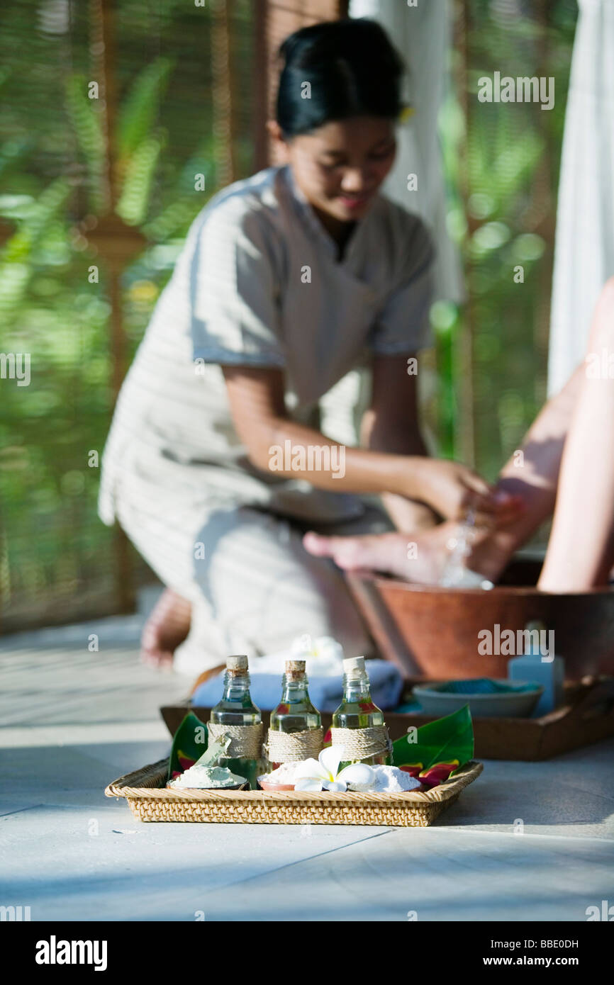 A foot massage at a spa in Bali, Indonesia Stock Photo Alamy