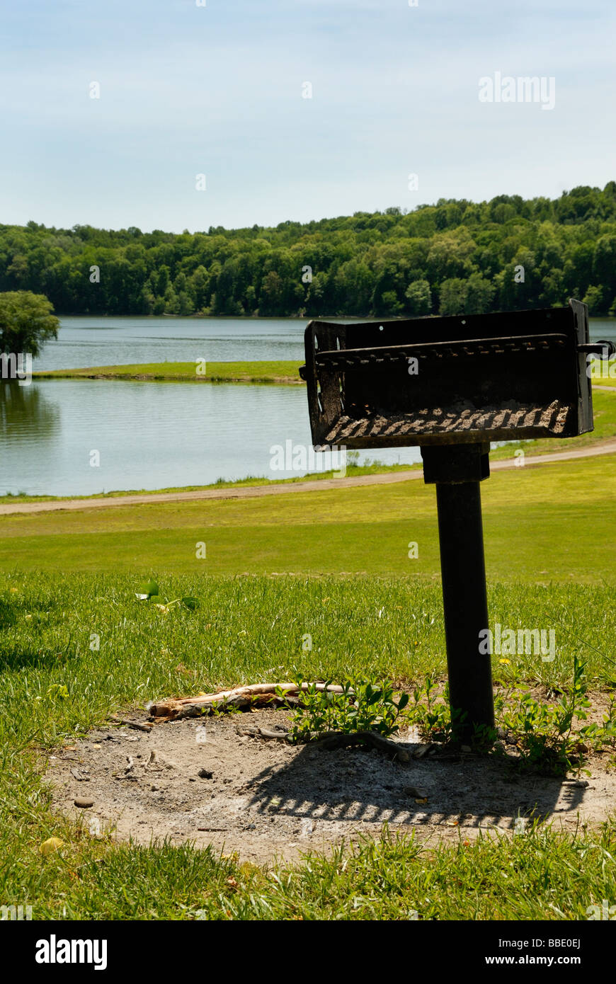 grill on a hill overlooking a lake Stock Photo Alamy