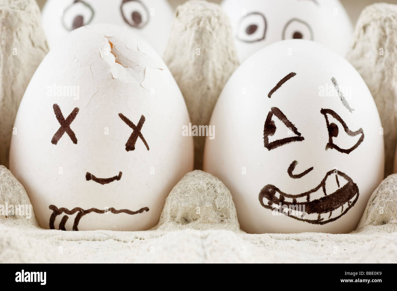 Eggs are scared as they see dead friend Stock Photo