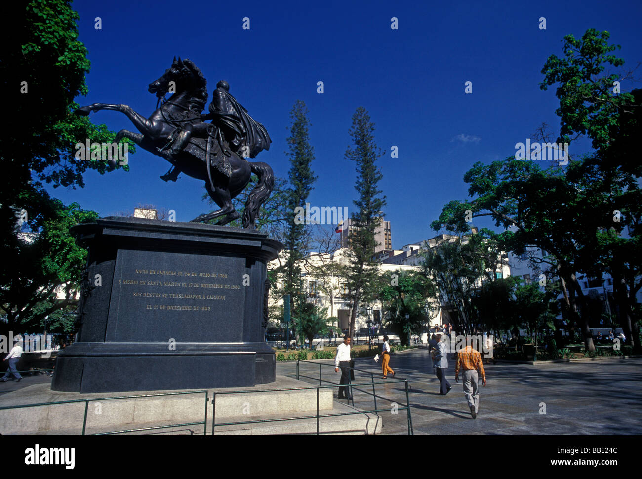 equestrian statue of, Simon Bolivar, Plaza Bolivar, city of Caracas, Capital District, Venezuela Stock Photo