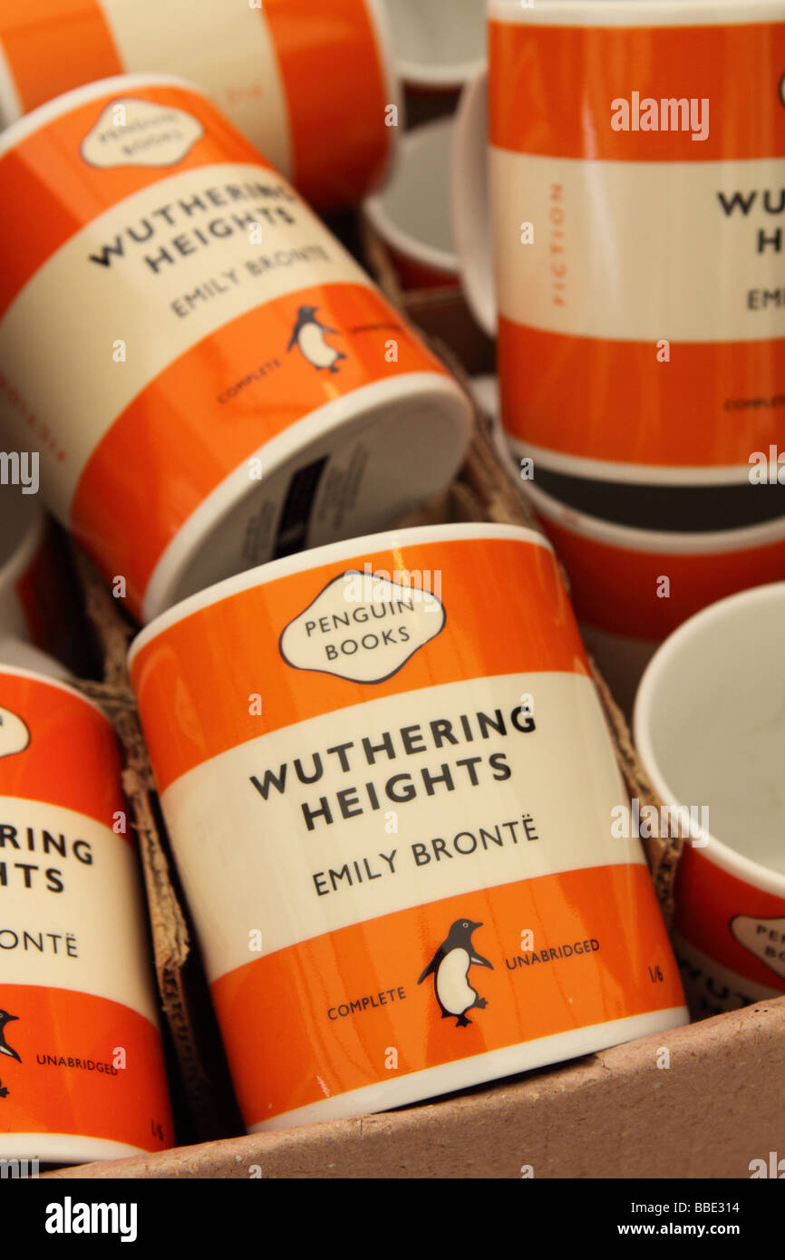 Mug with Wuthering Heights by Emily Bronte published by Penguin Books orange cover logo design Stock Photo