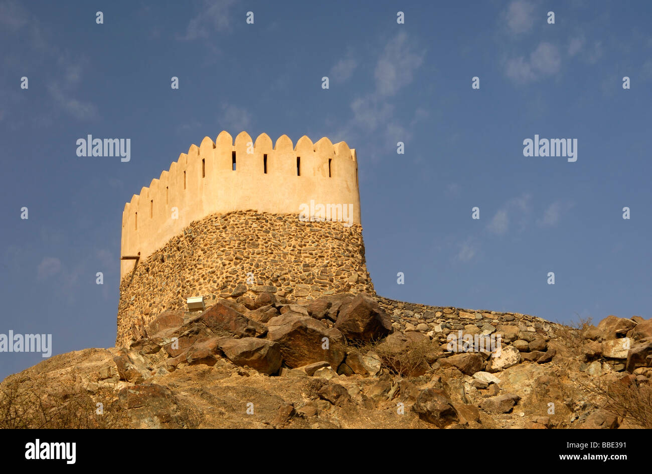 Minaret of the Al Bidyah Mosque oldest in the United Arab Emirates Fujairah UEA Stock Photo