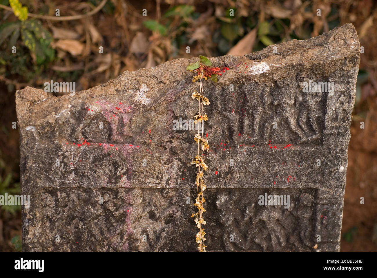 Ancient stone carvings in a Hindu holy place in Gokarna. South India. Stock Photo