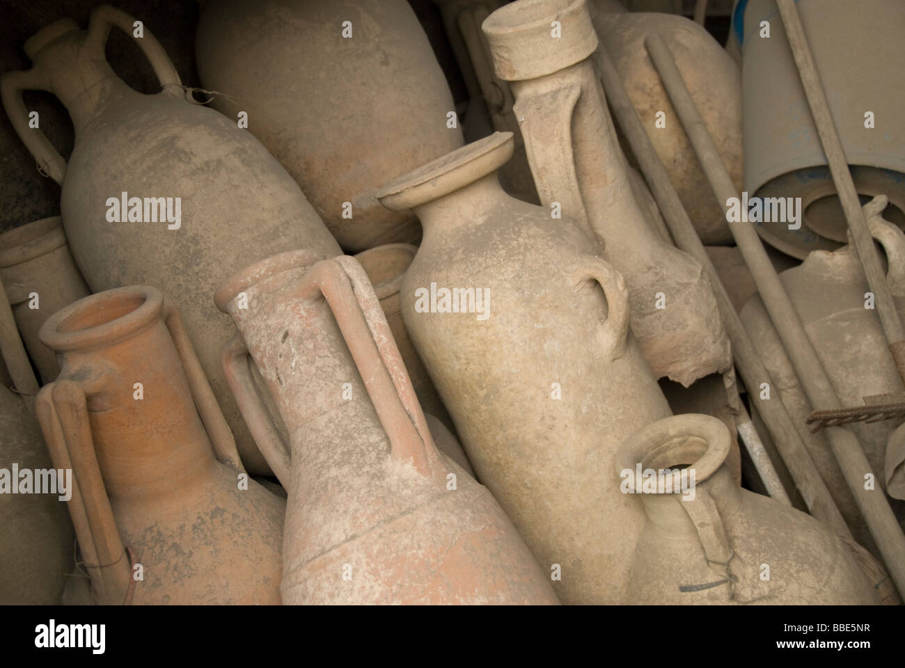 Amphoras in the Market Place of Pompeji, Italy Stock Photo