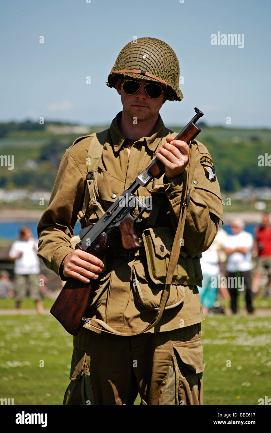 a second world war american paratrooper at a d.day remembrance day in falmouth,cornwall,uk Stock Photo