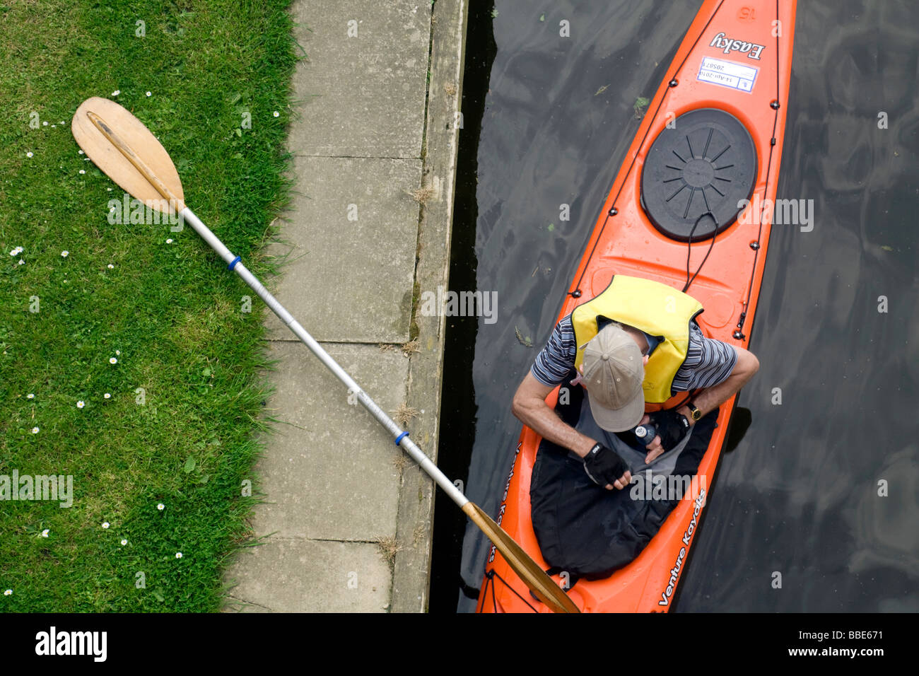 A canoe from above on the river Thames at Shillingford, Oxfordshire, UK
