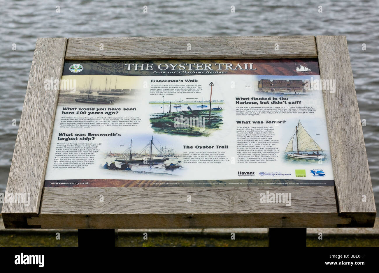 Board showing places of interest on the Oyster trail ,Emsworth, Hampshire, UK Stock Photo