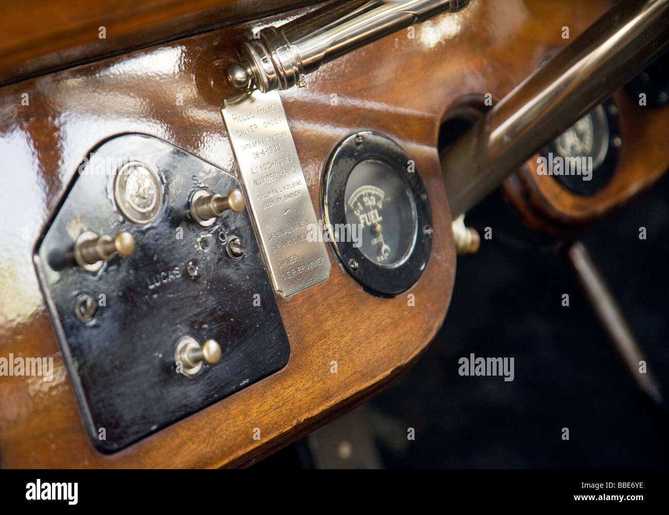 The dashboard of a 1923 Rolls Royce Silver Ghost Stock Photo
