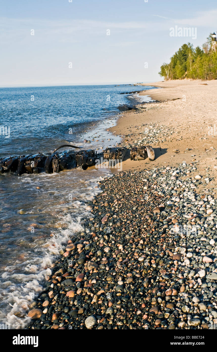 Remains of Ship Au Sable Lighthouse area Stock Photo