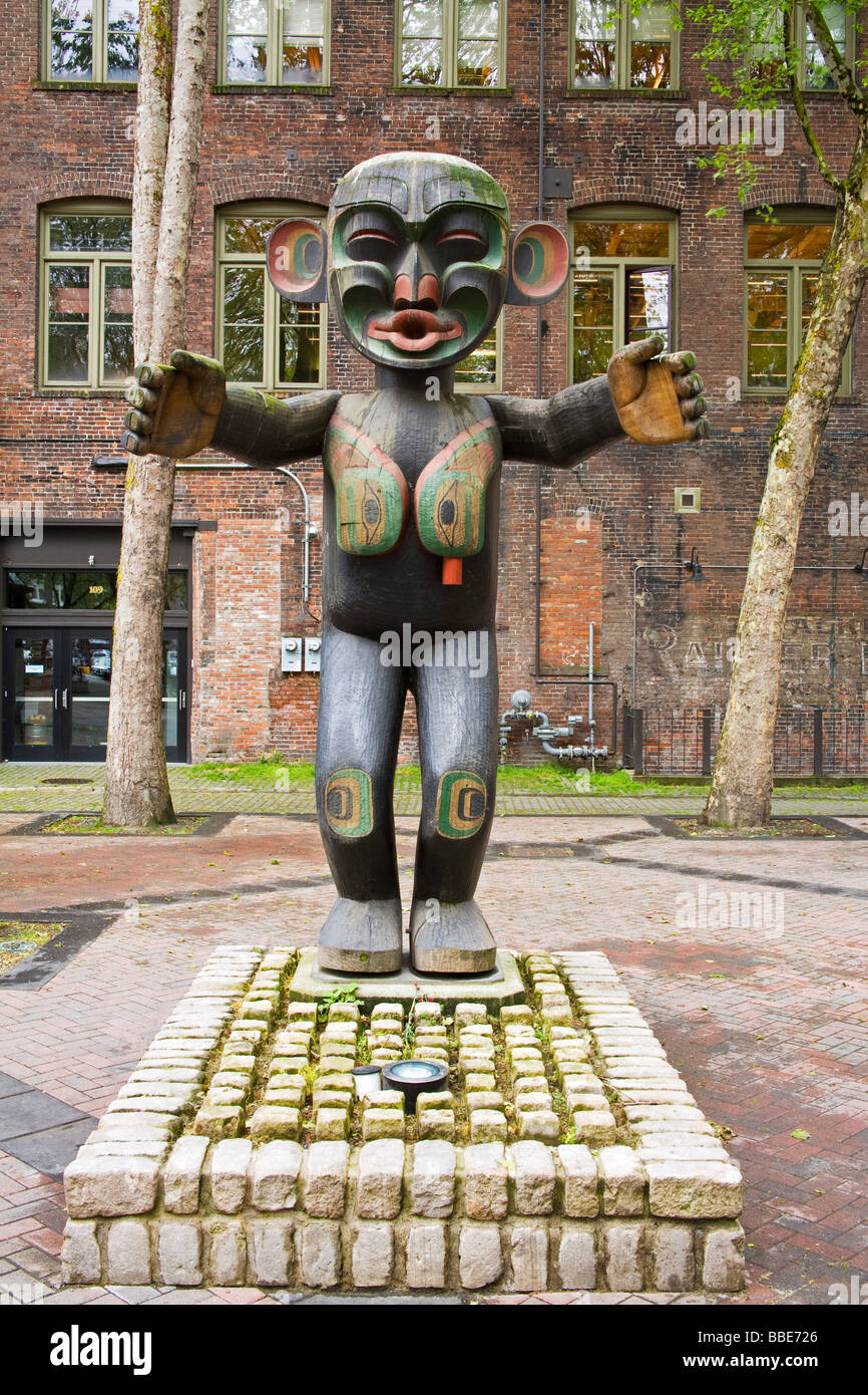 Wooden Statue in Pioneer Square; Seattle, Washington State, USA Stock