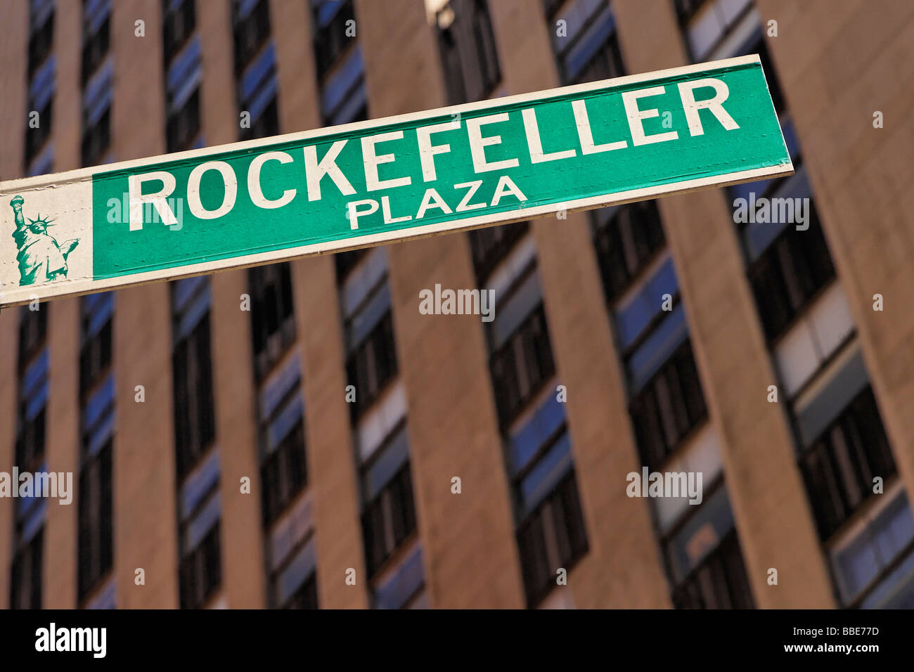 Rockefeller Plaza street sign in midtown Manhattan New York Stock Photo